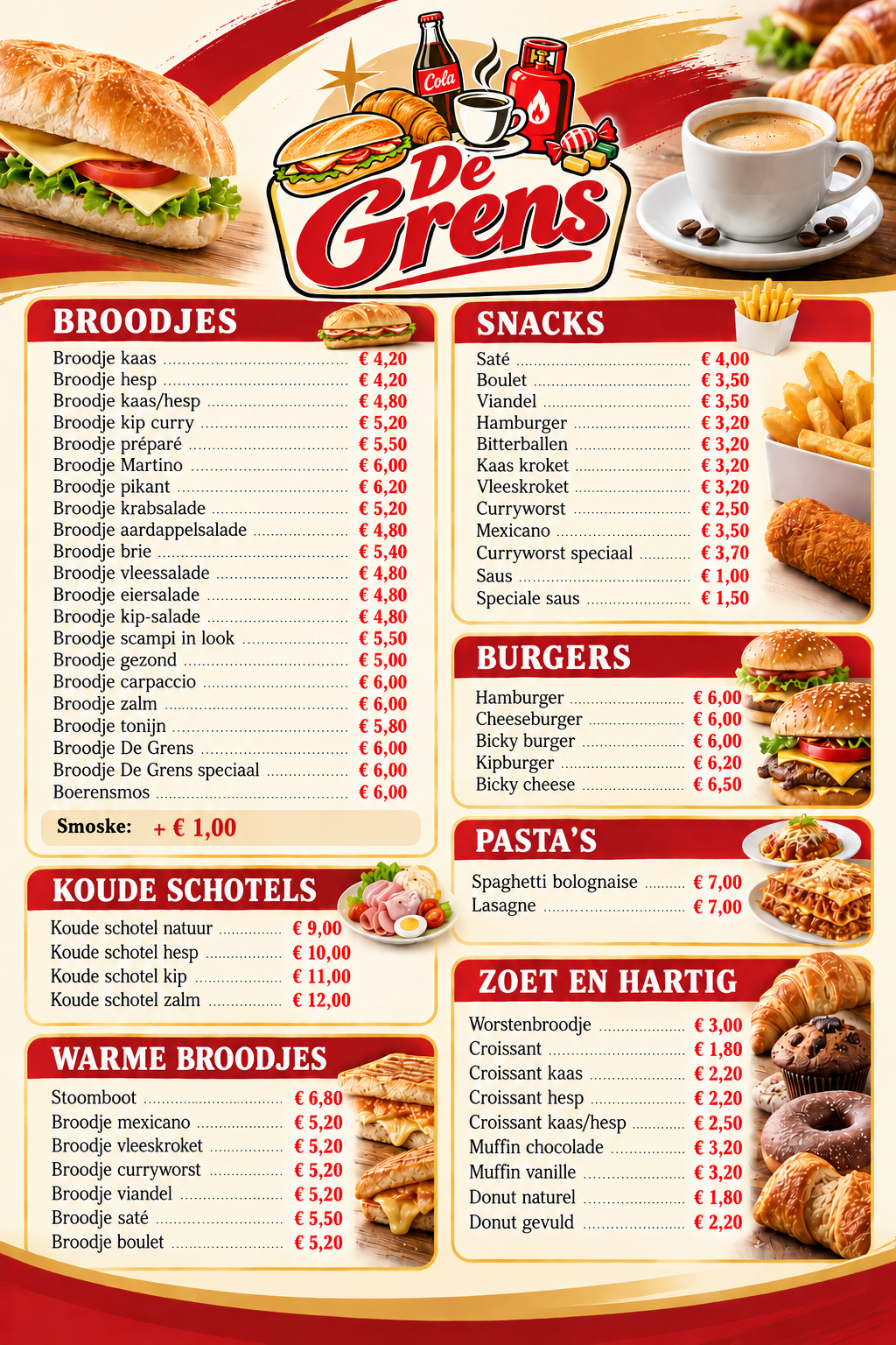 Menukaart van Broodjesbar De Grens
